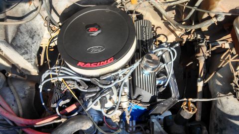 1982 Ford Bronco - Engine bay detail of a 1982 Ford Bronco, a Ford Racing air cleaner and valve cover.