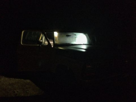 1979 Ford Bronco - Interior view of a car, showing the dashboard and windshield.