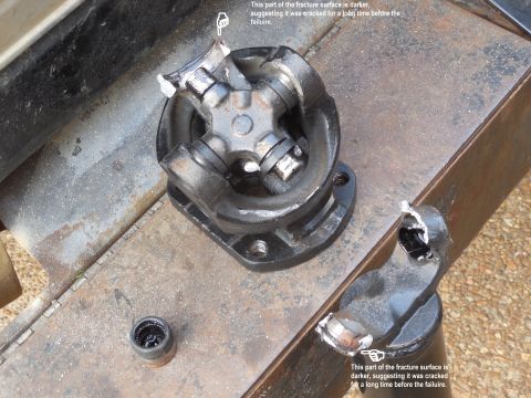 1983 Ford Bronco - It appears the flattened-out side of the yoke was cracked for a while before the whole thing came apart. Considering that I've only had thi…