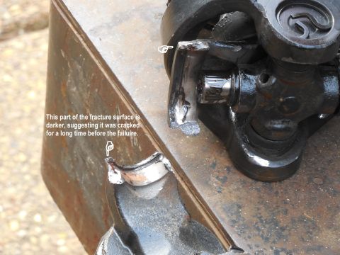 1983 Ford Bronco - It appears the flattened-out side of the yoke was cracked for a while before the whole thing came apart. Considering that I've only had thi…
