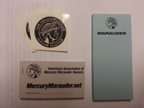 2003 Mercury Marauder - MM.net decal and business cards. Rare Marauder note pad.