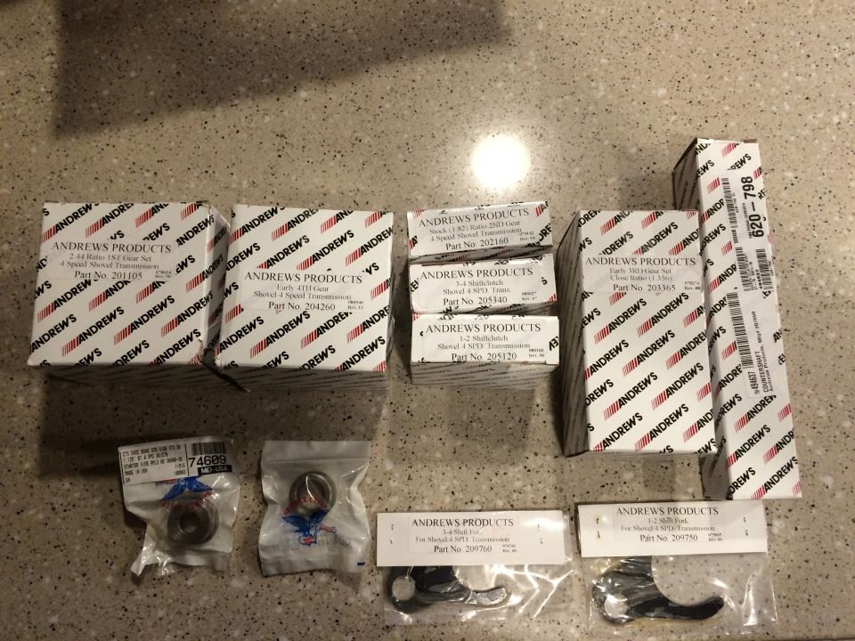 1975 Shovelhead 4 speed Andrews gear kit, countershaft, and countershaft bushings