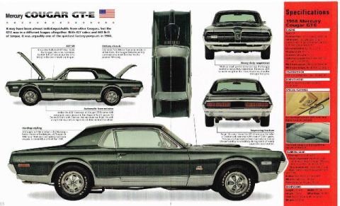 1968 Mercury Cougar - This document displays various angles and specifications for the 1968 Mercury Cougar GT-E.