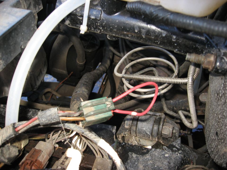 Engine bay wiring with red wire and fuse holder