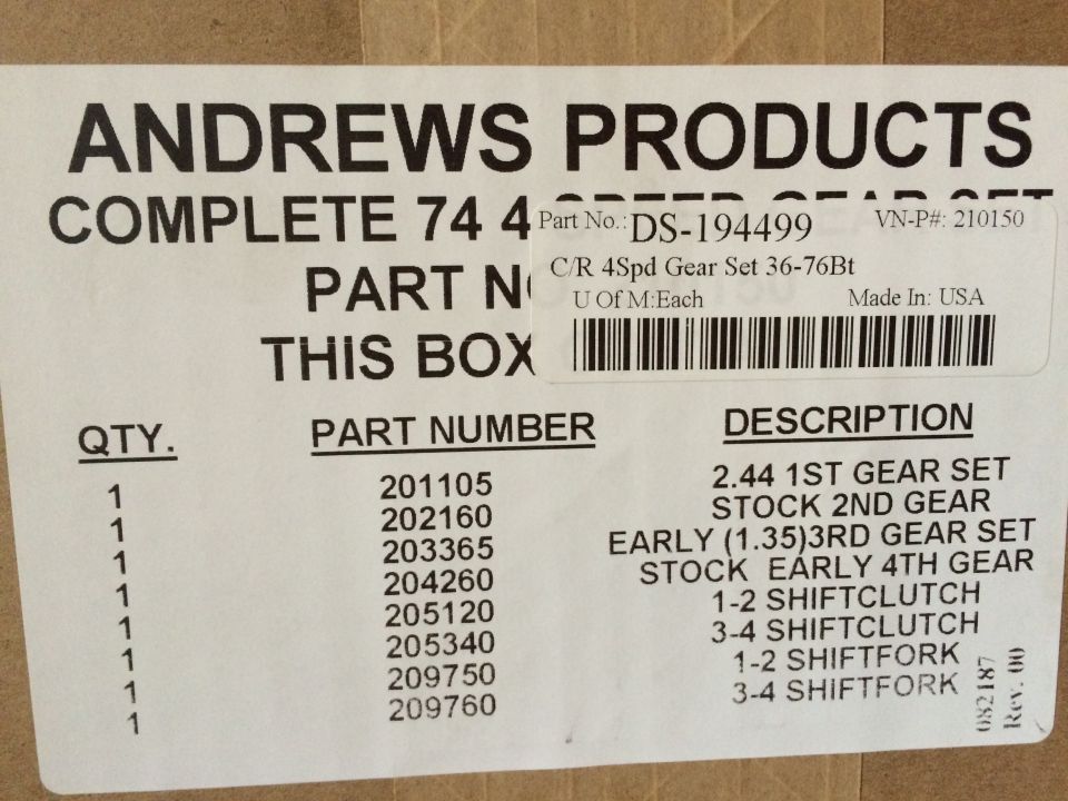 1975 Shovelhead 4 speed Andrews gear part numbers