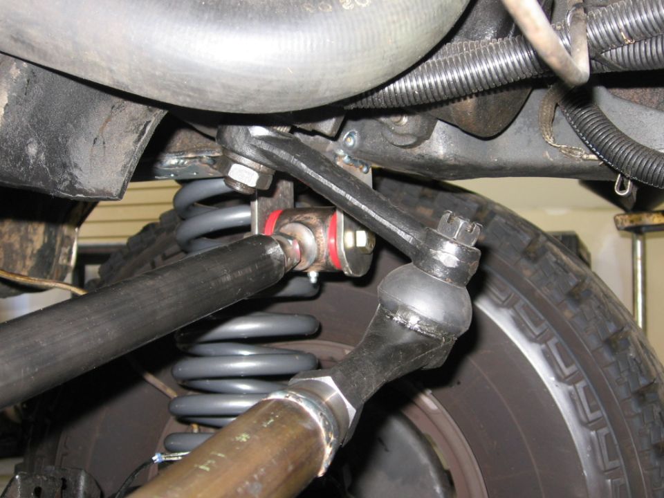 Close-up of suspension linkage and tire