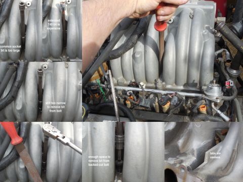 1983 Ford Bronco - To make accessing the RH middle plenum bolt easier on 5.0Ls & 5.8Ls, widen the gap. Once the plenum is off, the offending tabs could be rem…