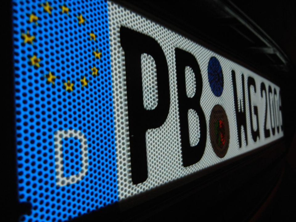 Close-up of a German license plate with 'PB' and 'WG 2006'