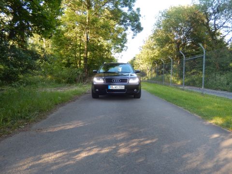 2003 Audi A6 - Black Audi sedan with license plate PB WS 2006 on a road surrounded by trees.