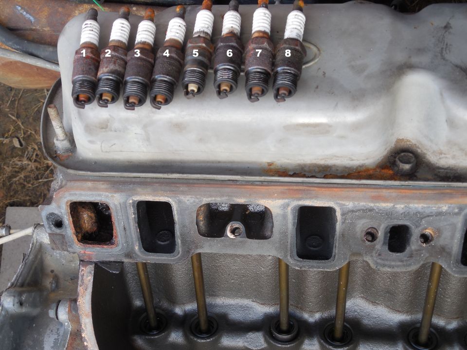 All the basic indications are that this engine was still in pretty good shape, and running OK.  It looks like #5 might have been pulling in a little coolant, and #8 was probably getting some PCV sludge.