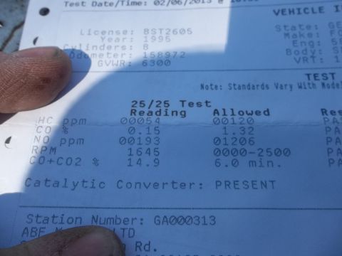 1995 Ford Bronco - This document details a vehicle's emissions test results and registration information, including the year 1995.
