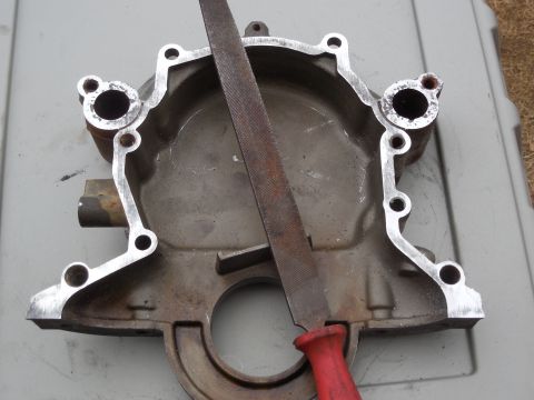 1993 Ford Bronco - The timing cover is pretty rough around the coolant journals, but I think it'll be OK after planing.