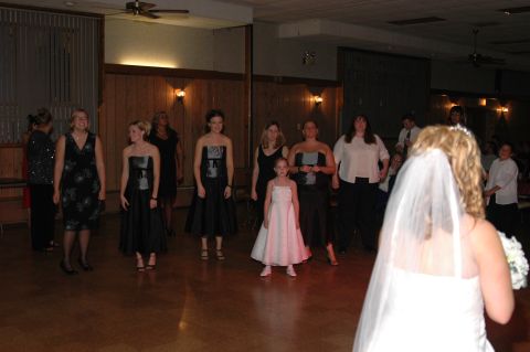 Wedding party posing for a photo indoors
