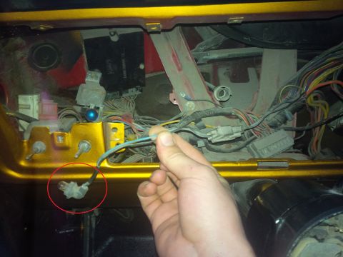1978 Ford Bronco - Wiring harness and electrical components visible in a vehicle's interior, possibly under the dashboard.
