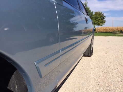 2003 Ford Crown Victoria - The side of a 2003 Ford Crown Victoria is shown from a low angle, with a cornfield in the background.
