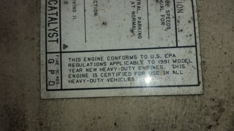 1991 Ford F-250 - This sticker indicates the engine is certified for use in all heavy-duty vehicles, conforming to 1991 EPA regulations.