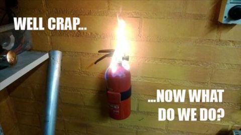 1991 Ford F-250 - A fire extinguisher is burning, prompting the question, "Now what do we do?" The image also contains text from Supermotors.net.