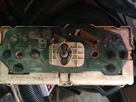 1979 Ford Bronco - Circuit board for a vehicle's instrument cluster, showing the rear wiring connections.
