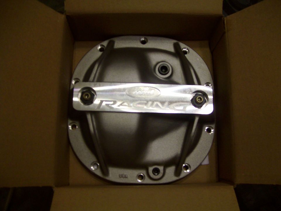 Ford Racing differential cover in a cardboard box
