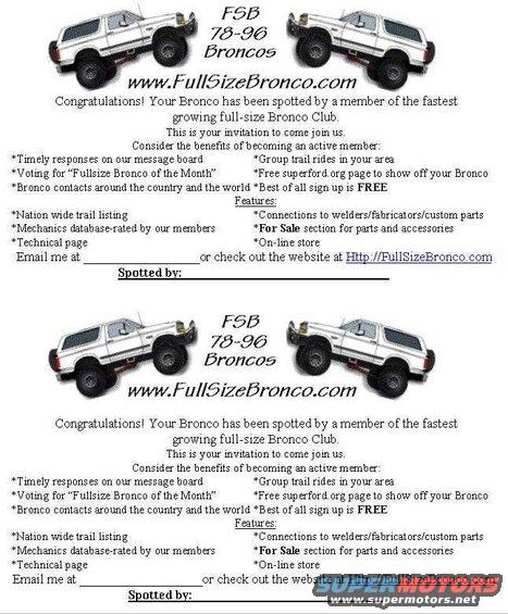 1995 Ford Bronco - This flyer advertises a Ford Bronco club and features a 1995 model.