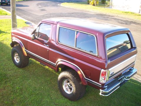 1985 Ford Bronco - This Ford Bronco has a two-tone paint scheme with a silver stripe on the rear quarter panel.