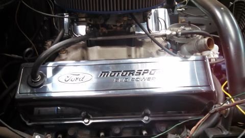 1967 Ford F-250 - Close-up of a Ford V8 engine, highlighting the chrome Motorsport EVO Power valve covers.