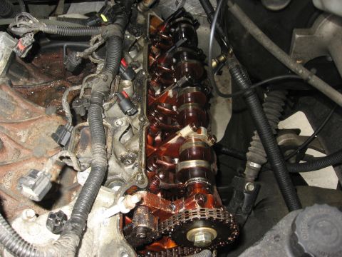 1994 Ford Bronco - The driver side camshaft sprocket appears to be held on with a ordinary hardware store bolt.