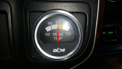 1991 Ford F-250 - A B&M transmission temperature gauge is shown in the vehicle's interior.