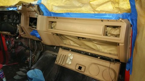 1983 Ford Bronco - Dashboard interior of a 1983 Ford Bronco undergoing restoration work.