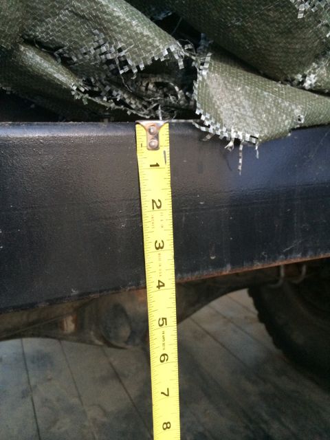 1987 Suzuki Samurai - A measuring tape is placed on a black bumper, partially covering a green tarp. The tape shows measurements from 1 to 5 inches.