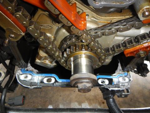 2002 Ford Mustang - Engine timing chain and gears are visible, along with part of the timing cover gasket.