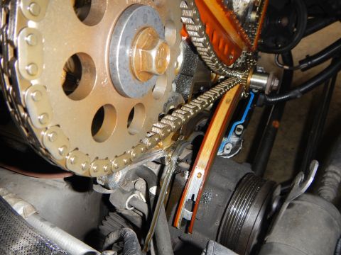 2002 Ford Mustang - Engine timing chain and gears assembly, part of a timing chain replacement.