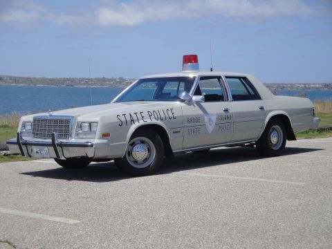 1991 Ford Crown Victoria - A light gray police car with 'STATE POLICE' on the driver's side door is parked near a body of water.