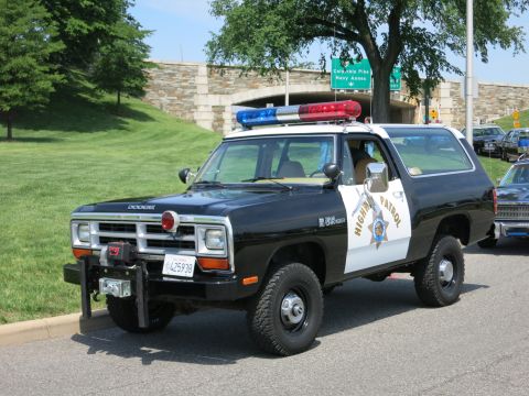 1991 Ford LTD Crown Victoria - This Dodge Ramcharger is equipped as a police vehicle, a light bar and "Highway Patrol" markings.