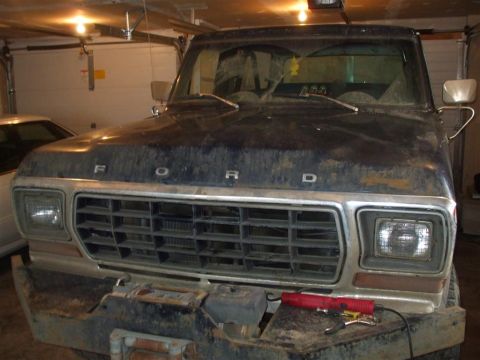 1979 Ford Bronco - This 1979 Ford Bronco is parked inside a garage with its front end facing the camera.
