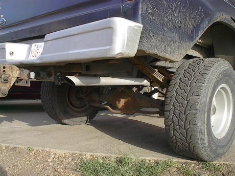 1979 Ford Bronco - Rear view of a 1979 Ford Bronco, showing the bumper, exhaust, and tire.