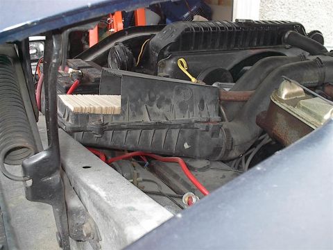 1979 Ford Bronco - Close-up view of the engine bay, showing various components and wiring.