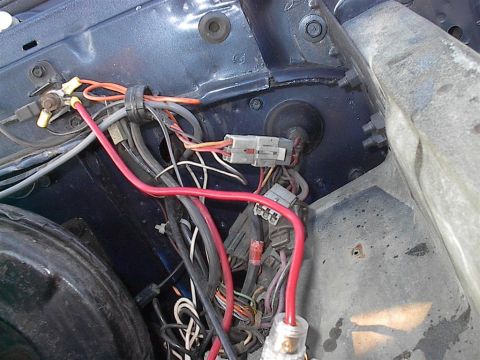 1979 Ford Bronco - Vehicle wiring harness detail, showing various electrical connections and cables.