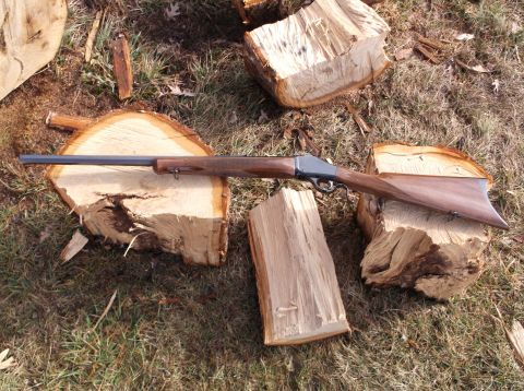 1995 Mercury Grand Marquis - A rifle is displayed on cut logs outdoors, with a watermark at the bottom right.