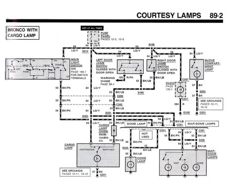 1990 Ford Bronco - This diagram details the courtesy lamp and cargo lamp wiring for a Bronco.