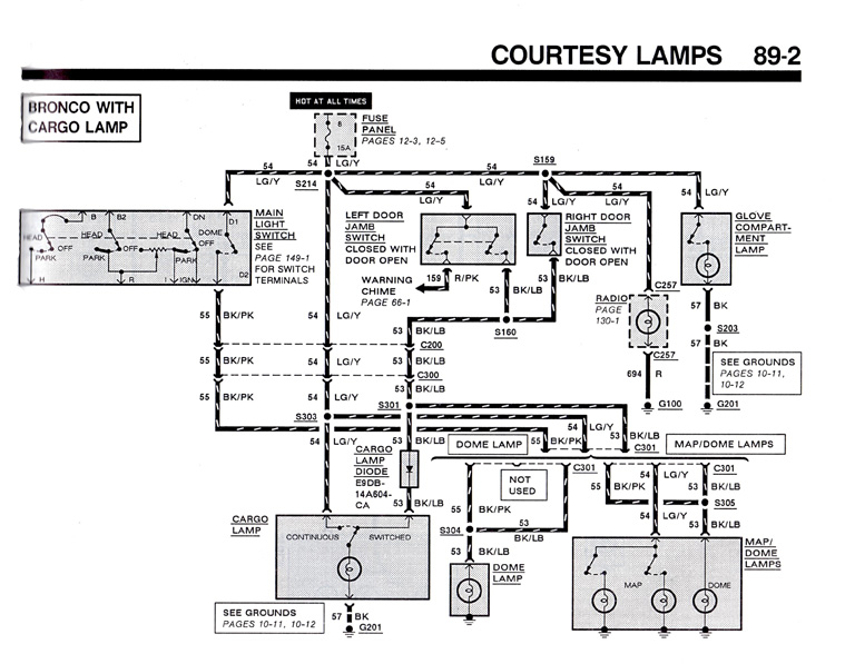 1995 Bronco courtesy lamps wiring diagram with dome, map, cargo lamps and door switches