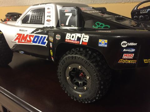 2014 Dodge 1500 - This remote control truck is heavily decorated with sponsor decals and racing numbers.