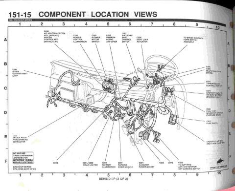 1996 Ford Bronco - This diagram illustrates component locations for the 1994 Ford Bronco's wiring harness, specifically behind the instrument panel.