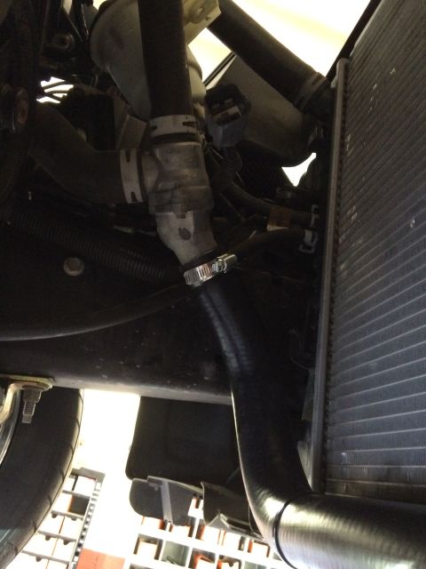 2003 Mercury Marauder - Close-up view of hoses and radiator in a vehicle's engine compartment.