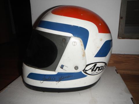 1966 Ford Bronco - This Arai helmet features a red, white, and blue design and is signed by Freddie Spencer.