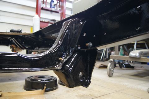 1979 Ford Bronco - A vehicle's frame and suspension components are shown, possibly during restoration or repair.