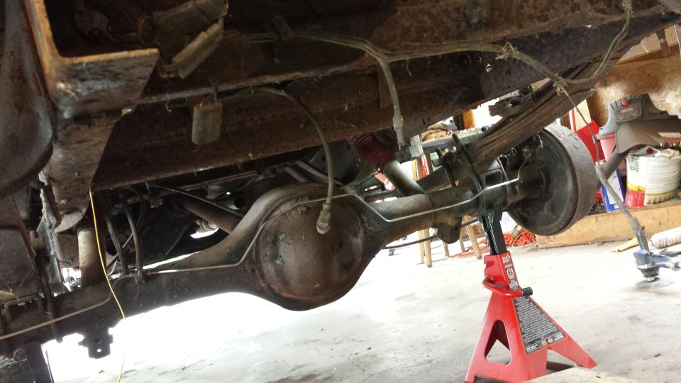 1978 Ford Bronco rear differential and suspension on jack stands
