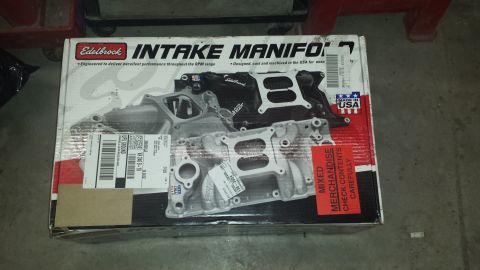 1978 Ford Bronco - Boxed Edelbrock intake manifold, part number and product details visible on the packaging.
