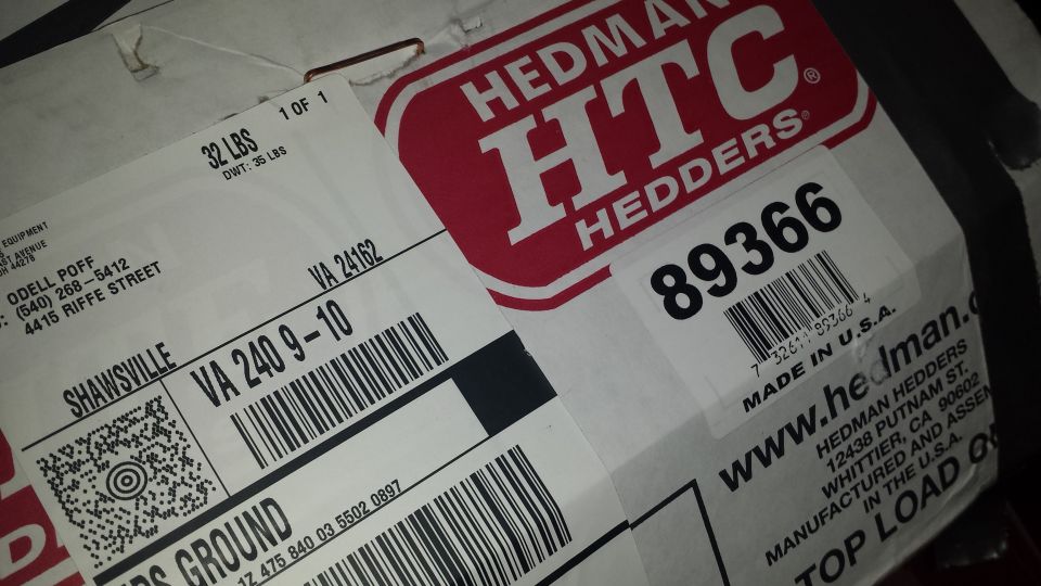 Hedman HTC Hedders part box with part number 89366 and shipping labels