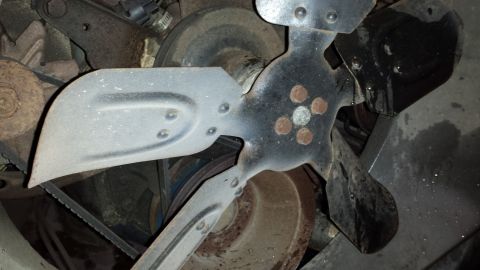 1978 Ford Bronco - The engine bay shows a fan and belt system, with visible rust and dust on the components.